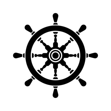 Geminin direksiyon simgesi. Geminin tekerleği. Direksiyon. Tekne direksiyon ikonu düz stil. Vektör illüstrasyonu.