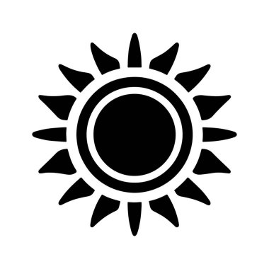 Güneş ikonu. Işınlar ile güneşin siyah sembolü. Vektör illüstrasyonu.