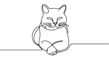 Devamlı kedi çizimi çizimi. Bir çizgi arkaplan çiziyor. Vektör çizimi. Kedi simgesi bir satırda.