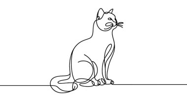 Devamlı kedi çizimi çizimi. Bir çizgi arkaplan çiziyor. Vektör çizimi. Kedi simgesi bir satırda.