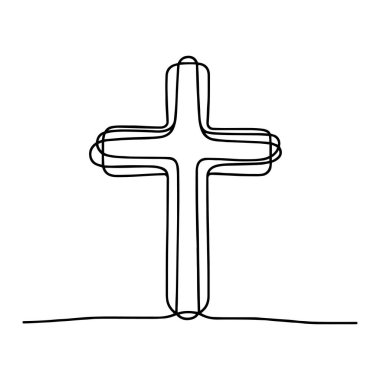 Hıristiyan haçı. Eli çizilmiş Christian Cross. Soyut doğrusal Christian Cross beyaz arka planda izole edildi. Vektör illüstrasyonu