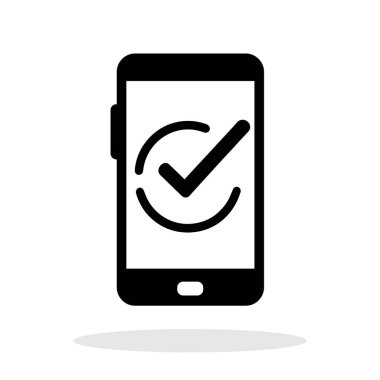 İşaretleme simgesi olan telefon. Beyaz arkaplanda işaretli siyah akıllı telefon simgesi. Vektör illüstrasyonu