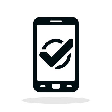 İşaretleme simgesi olan telefon. Beyaz arkaplanda işaretli siyah akıllı telefon simgesi. Vektör illüstrasyonu