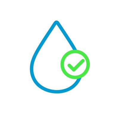 İşaretli su damlası simgesi. Temiz su kavramı. Beyaz arkaplanda izole edilmiş içilebilir su ikonu. Vektör illüstrasyonu