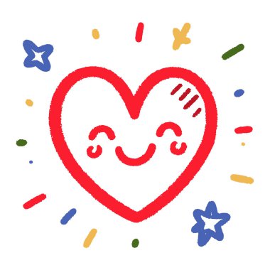 Kalp aşk sembolü. Çocuksu bir kalp çizimi. Soyut şirin kalp çizimi. Vektör illüstrasyonu