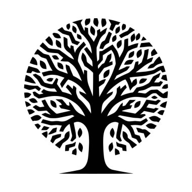 Ağaç logosu tasarımı. Ağaç simgesi izole edildi. Yapraklı siyah ağaç sembolü. Vektör illüstrasyonu.