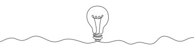 Ampulün aralıksız çizimi. Bir çizgi arkaplan çiziyor. Vektör çizimi. Tek çizgi elektrik lamba simgesi.