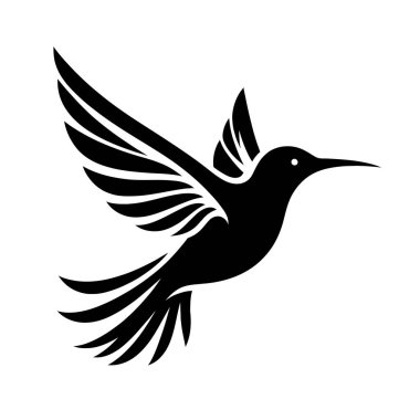 Uçan kuş ikonu. Sinek kuşunun siyah silueti. Vektör illüstrasyonu