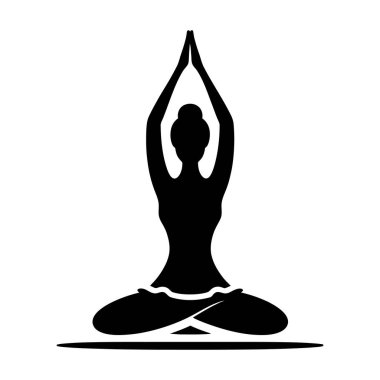 Refah için yoga meditasyonunun vektör siluet simgesi. Fitness. Rahatlama. Sade bir ortamda sükunet ve barışa odaklı farkındalık.