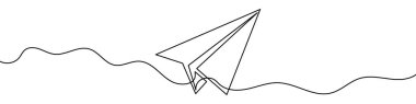 Kağıt uçak ikonunun sürekli, düzenlenebilir çizimi. Bir çizgi arkaplan çiziyor. Vektör çizimi. Kağıt uçak sembolü tek satır biçiminde.