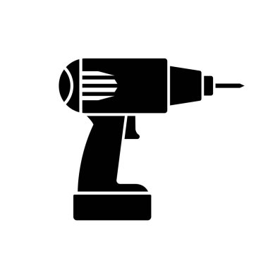 Elektrik aracı ve ekipmanı için kablosuz sondaj ikonu, inşaat, diy, onarım ve marangozluk işleri için izole siyah ve beyaz grafik sembolü düz tasarım vektör ilülasyonu