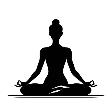 Refah için yoga meditasyonunun vektör siluet simgesi. Fitness. Rahatlama. Sade bir ortamda sükunet ve barışa odaklı farkındalık.