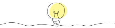 Ampulün aralıksız çizimi. Bir çizgi arkaplan çiziyor. Vektör çizimi. Tek çizgi elektrik lamba simgesi.