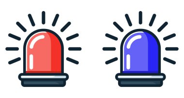 Acil durum fenerleri siren ikonu. Kırmızı ve mavi acil durum siren simgeleri. Vektör illüstrasyonu.