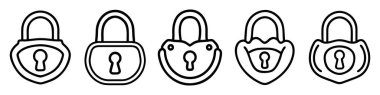 Kilit simgeleri ayarlandı. Asma kilit simgeleri çiz. Güvenlik ve koruma kavramı. Vektör illüstrasyonu