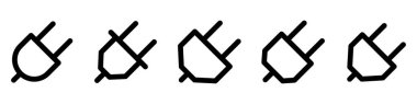 Elektrik prizi simgeleri ayarlandı. Enerji ve gücü temsil eden bir elektrik prizinin siyah doğrusal simgesi. Vektör illüstrasyonu