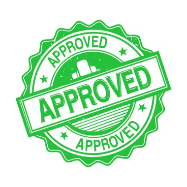 Sözcüğün onaylandığını gösteren yeşil damga, belge veya ürünlerin işaretlenmesi için. Vektör illüstrasyonu