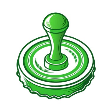 Beyaz arka planda duran tahta saplı yeşil damga bir iz bırakıyor. Onaylanmış konsept. Vektör illüstrasyonu