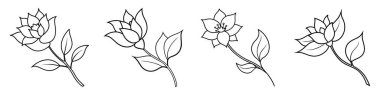 Çiçek ikonu. Yapraklı çizilmiş çiçekler. Doğrusal çiçekler. Vektör illüstrasyonu
