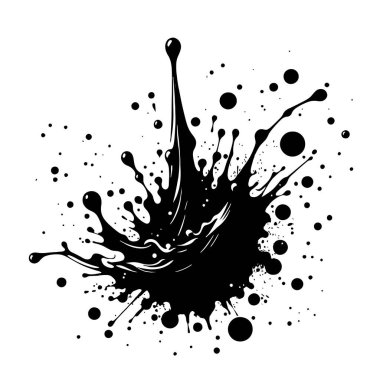 Soyut siyah grunge boya sıçraması. Siyah grunge su sıçratıyor. Sıvı boya sıçraması ya da mürekkep sıçraması. Vektör çizimi. Soyut grunge lekesi.