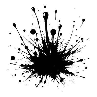 Soyut siyah grunge boya sıçraması. Siyah grunge su sıçratıyor. Sıvı boya sıçraması ya da mürekkep sıçraması. Vektör çizimi. Soyut grunge lekesi.