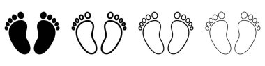 Ayak izi simgesi ayarlandı. Beyaz üzerinde insan ayak izi ikonu var. Vektör illüstrasyonu