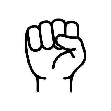 Protesto yumruğu. İnsan haklarını, eşitlik karşıtı ayrımcılık hareketini protesto eden insanlar. Yumruğunu sık ve kaldır. Jimnastik logosu. Vektör illüstrasyonu.