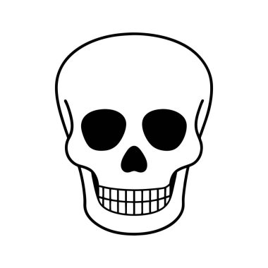 İnsan kafatası ikonu. Beyaz arka planda izole edilmiş bir insan kafatasının basit siyah ve beyaz vektör çizimi. Vektör illüstrasyonu