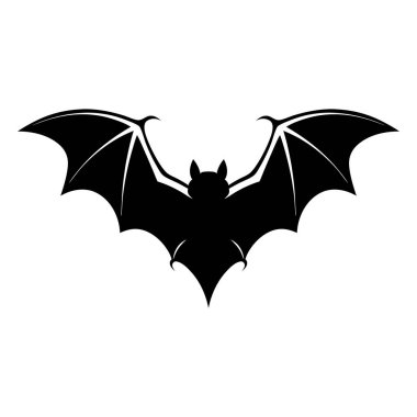 Yarasa simgesi. Kara yarasa gece uçarken kanatlarını açıyor. Vektör illüstrasyonu