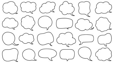 İletişimi ifade eden 25 el yapımı konuşma baloncuğu koleksiyonu. Vektör illüstrasyonu