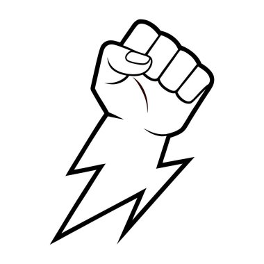 Yıldırımlı protesto yumruğu. İnsan haklarını, eşitlik karşıtı ayrımcılık hareketini protesto eden insanlar. Yumruğunu sık ve kaldır. Jimnastik logosu. Vektör illüstrasyonu.