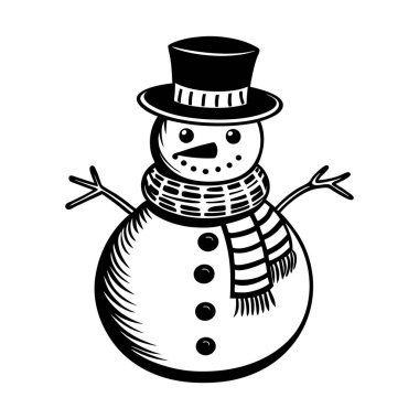 Kardan adam ikonu. Noel dekoru. Siyah çizgili kardan adam. Kardan adamın şablonu. Vektör illüstrasyonu.