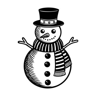 Kardan adam ikonu. Noel dekoru. Siyah çizgili kardan adam. Kardan adamın şablonu. Vektör illüstrasyonu.