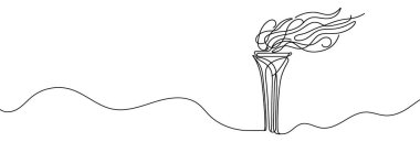 Olimpiyat meşalesinin aralıksız çizimi. Olimpiyat meşalesinin tek sıra çizimi. Olimpik meşale serisi. Vektör illüstrasyonu.