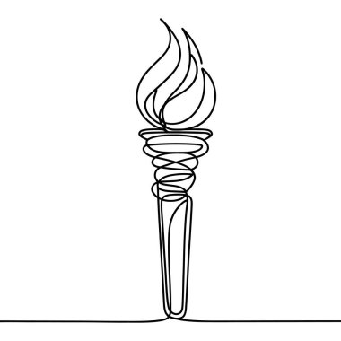 Olimpiyat meşalesinin aralıksız çizimi. Olimpiyat meşalesinin tek sıra çizimi. Olimpik meşale serisi. Vektör illüstrasyonu.