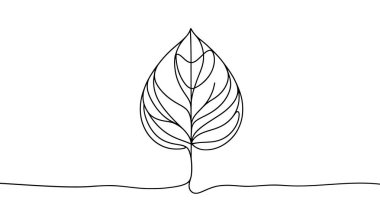 Yaprak simgesinin aralıksız çizimi. Çizgili bir yaprak. Vektör çizimi. Yaprak simgesi tek satırda.