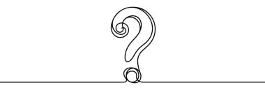 Soru işaretinin sürekli doğrusal çizimi. Bir çizgi arkaplan çiziyor. Vektör çizimi. Bir satır biçiminde soru işareti.