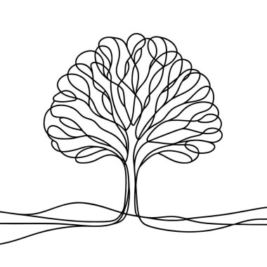 Devamlı ağaç çizgisi. Bir çizgi arkaplan çiziyor. Vektör çizimi. Tek satır ağaç simgesi.
