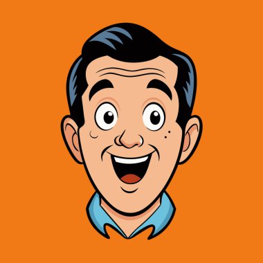 Hayranlık duyan ya da şaşıran genç bir adamın yüzü. Retro pop sanat çizgi stili. Vektör illüstrasyonu.