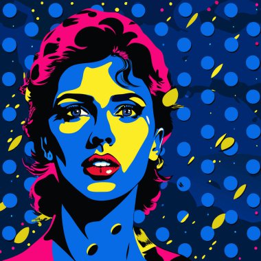 Güzel bir kadının yüzü. Retro pop sanat çizgi stili. Vektör illüstrasyonu.