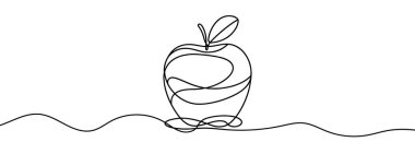 Elmanın sürekli doğrusal çizimi. Bir çizgi elma çiziyor. Elma tek sıra halinde. Vektör illüstrasyonu.