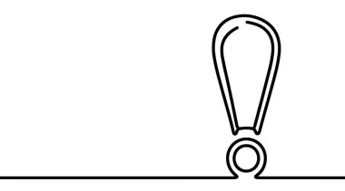 Ünlem işaretinin sürekli doğrusal çizimi. Ünlem işaretinin tek satır çizimi. Ünlem işareti tek satır şeklinde. Vektör illüstrasyonu.