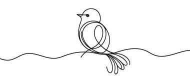 Kuşun sürekli doğrusal çizimi. Tek çizgi çizen kuş. Tek sıra halinde kuş. Vektör illüstrasyonu.