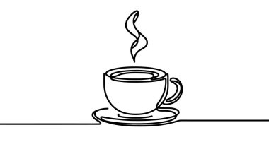 Minimalist sürekli çizgiler bir fincan fincan kahveyi temsil ediyor. Vektör illüstrasyonu.