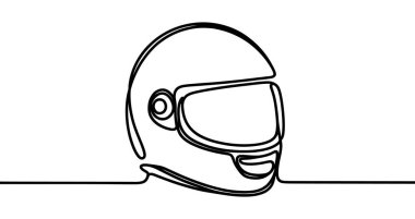 Motosiklet kaskının minimalist vektör çizimi tek bir sürekli çizgi ile oluşturuldu