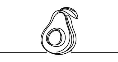 Minimalist sürekli çizgiler beyaz arka planda bir avokadoyu temsil ediyor. Vektör illüstrasyonu.