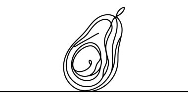 Minimalist sürekli çizgiler beyaz arka planda bir avokadoyu temsil ediyor. Vektör illüstrasyonu.