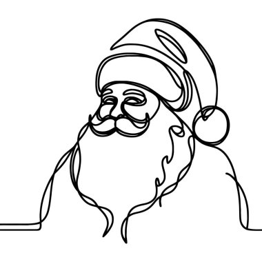 Noel Baba 'nın sürekli çizdiği yüz çizgileri. Noel Baba 'nın bir çizgi çizimi. Vektör illüstrasyonu.