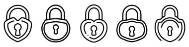 Kilit simgeleri ayarlandı. Asma kilit simgeleri çiz. Güvenlik ve koruma kavramı. Vektör illüstrasyonu