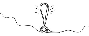 Ünlem işaretinin sürekli doğrusal çizimi. Bir satır ünlem işareti çiziyor. Ünlem işareti tek satır şeklinde. Vektör illüstrasyonu.